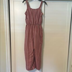 Chic Striped Kids Jumpsuit in deep red